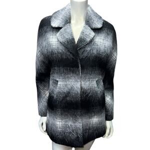 Sam Edelman Black and White Plaid Wool Blend Coat Size Small